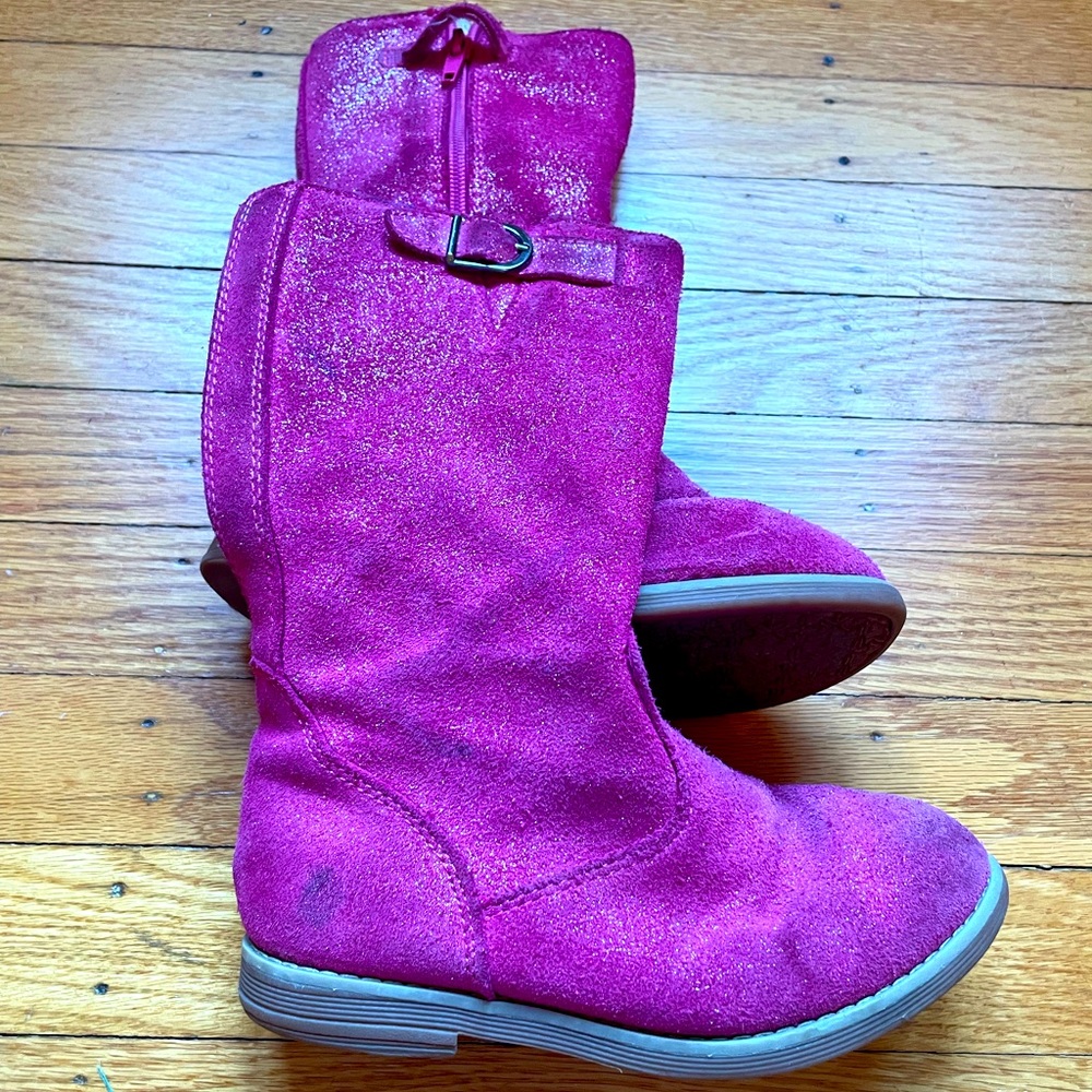 Hanna Andersson girls pink glitter suede boots size 13